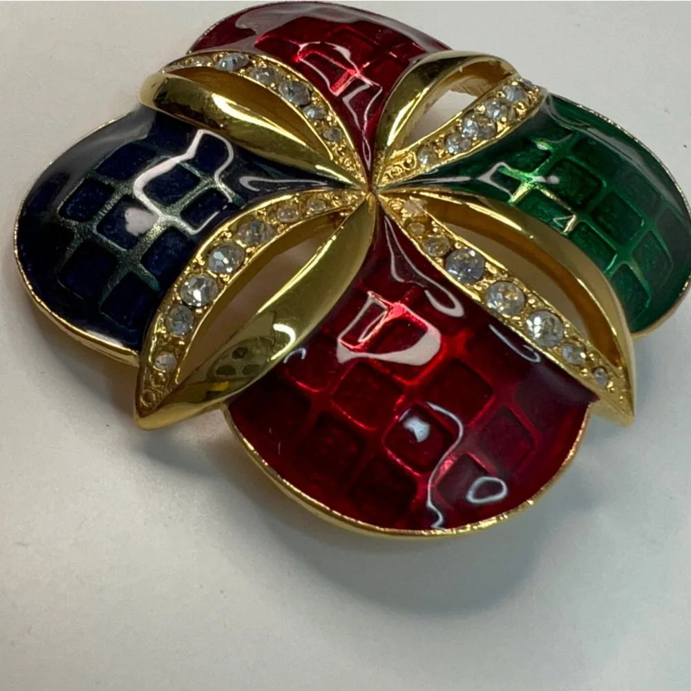 Monet Jewel Tone Enamel & Rhinestone Maltese Brooch